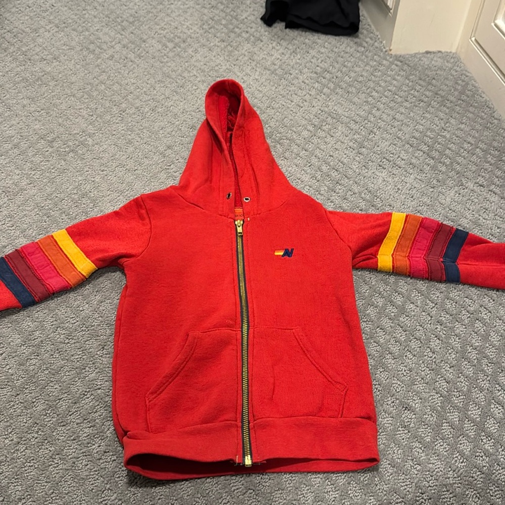 Red AN hoodie with rainbow